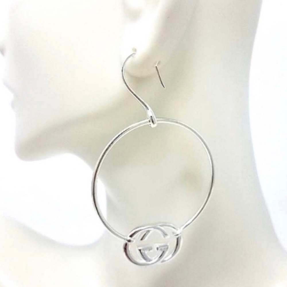NWT 100% Authentic GUCCI Trademark GG Sterling Silver Hoop Earrings